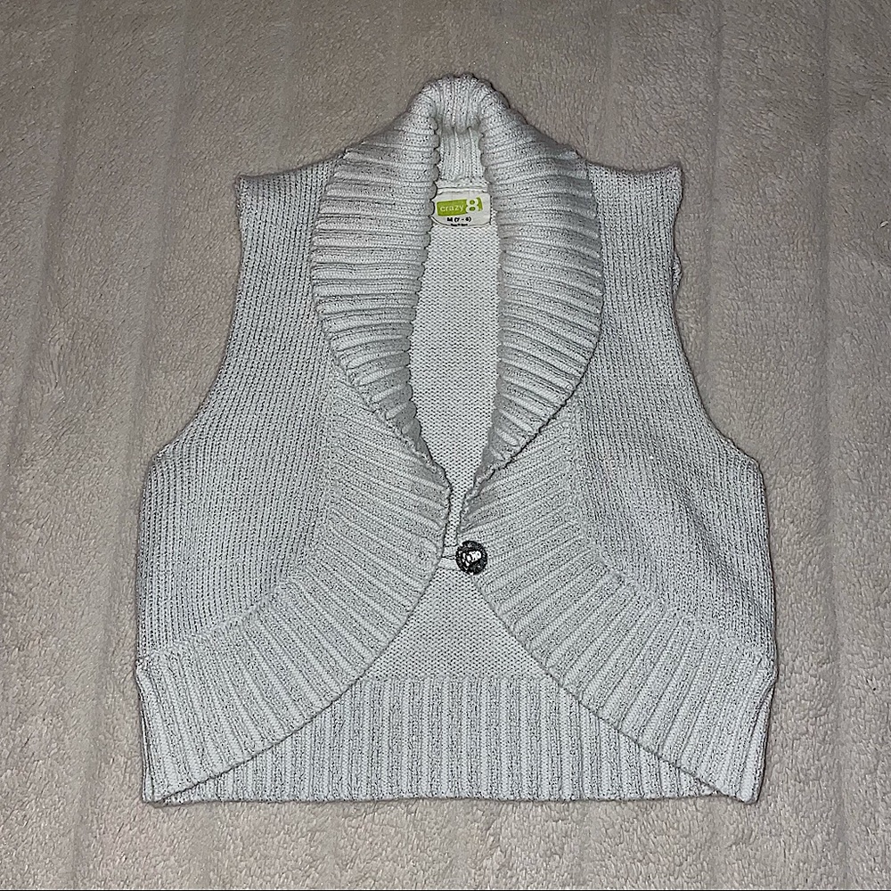 Girls Sparkly Crazy 8 Cropped Vest with Jewel Button size M Medium (7-8) EUC